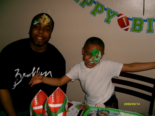 my son Michael jr-greatgreatgrandson of Egar Burnette ham it up w/ son Booboo@ bday party